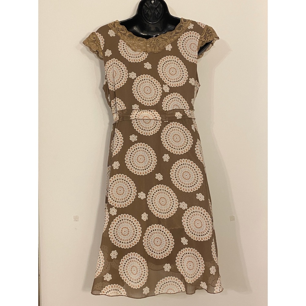 Charlotte Russe Brown Medallion Lace Trim Babydoll Dress Womens Medium Y2K - Picture 2 of 7